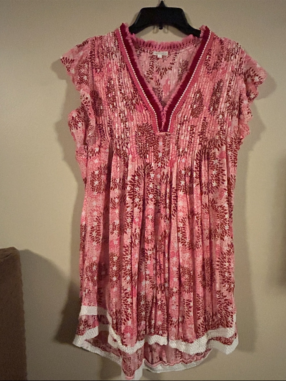 Poupette St. Barth Pink Floral Tie-Dye Dress with Crochet Hem